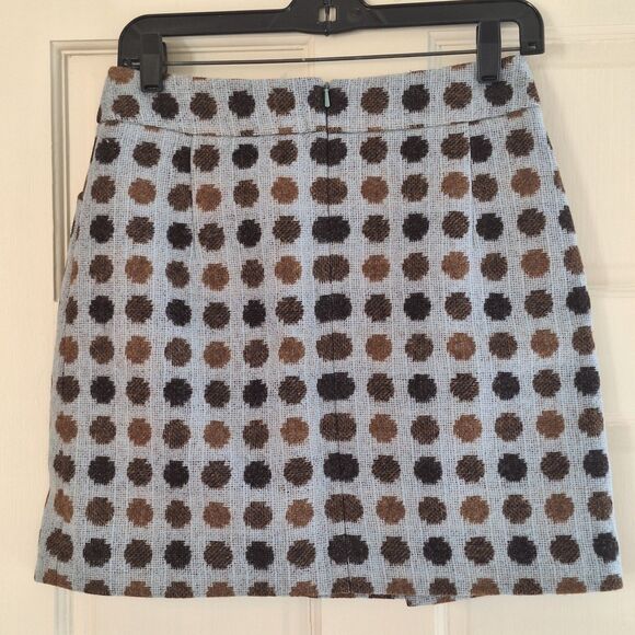 Boden British Tweed by Moon Blue Brown Wool Skirt UK8S US4S Polka Dot Pockets - Picture 3 of 16